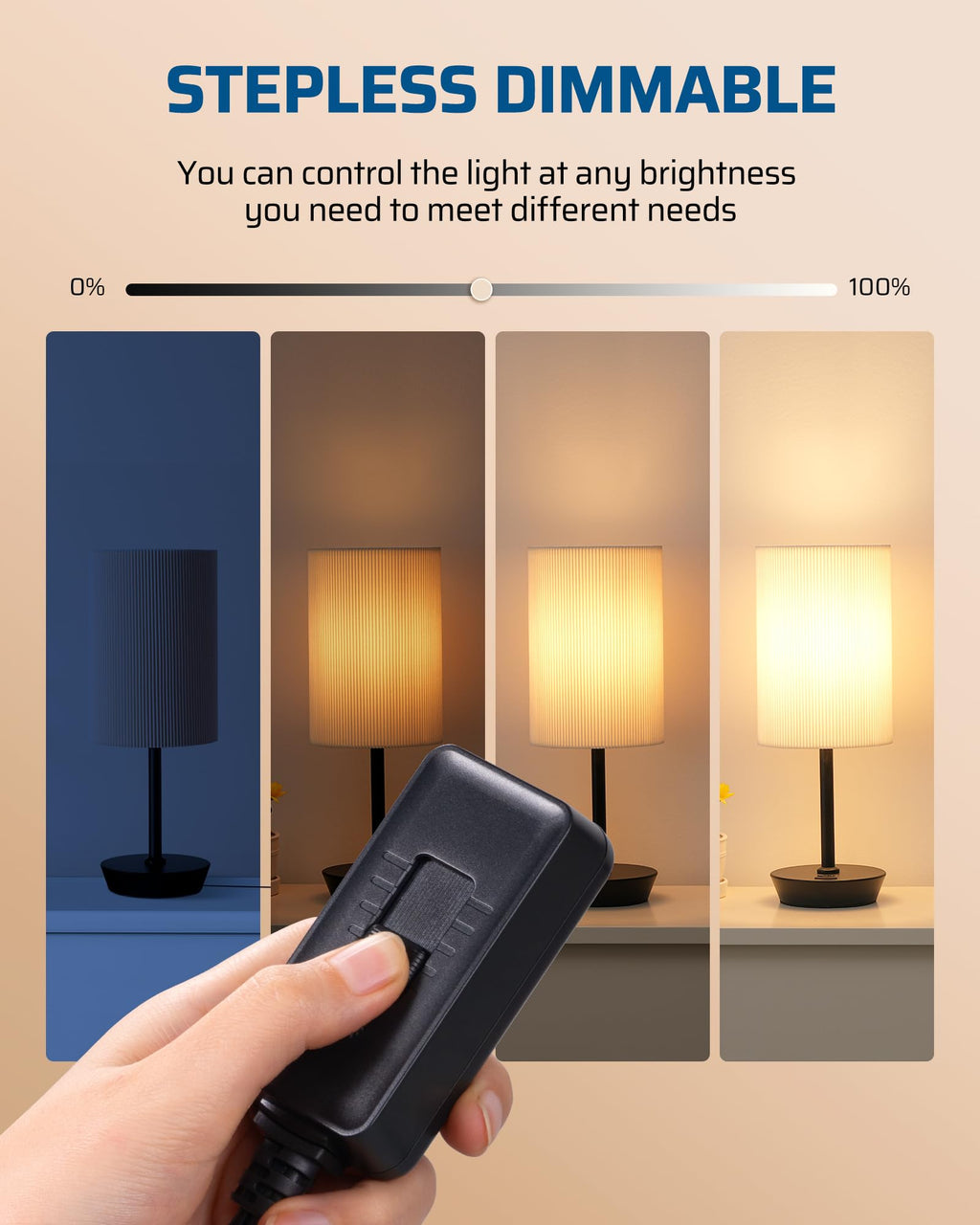 DEWENWILS Plug in Dimmer Switch for Lamp, Table Lamp Dimmer for Dimmable LED/CFL Lights and Incandescent Bulbs, Full Range Slide Control, Extension Cord Dimmer, Black