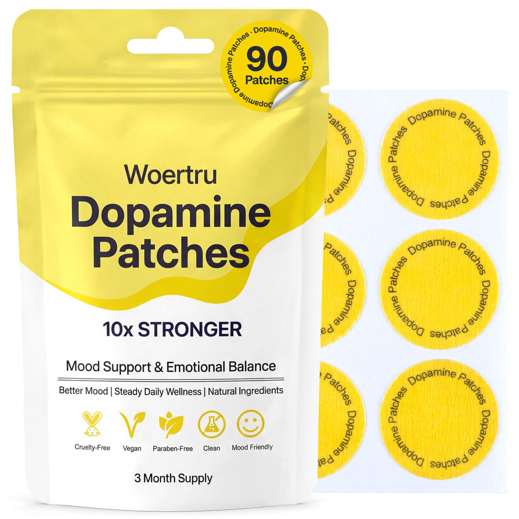 Woertru Dopamine Patches Extra Strength – 90 Count Plant-Based Vegan Mood Balance Patch for Men & Women – Supports Dopamine & Serotonin Balance – 3 Months Supply