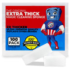 100 Pack Extra Thick Magic Cleaning Sponges - Eraser Sponge for All Surfaces - Double Thickness - Kitchen-Bathroom-Furniture-Leather-Car-Steel - Just Add Water - Melamine - Universal Cleaner