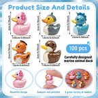 Novabright 100 Pcs Mini Resin Ocean Animals Ducks Tiny Resin Animals Ducks Figures Small Animal Statue for DIY Cake Craft Garden Landscape Ornament Potted Decoration Birthday Party Supplies