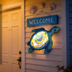 LIFFY Sea Turtle Decor Ocean Nautical Beach Wall Art Metal Glass Sea Turtle Bathroom Decor with LED Fairy Lights, 15" Indoor Outdoor Wall Art Sculpture for Patio,Pool,Beach,Garden,Yard,Home Gift