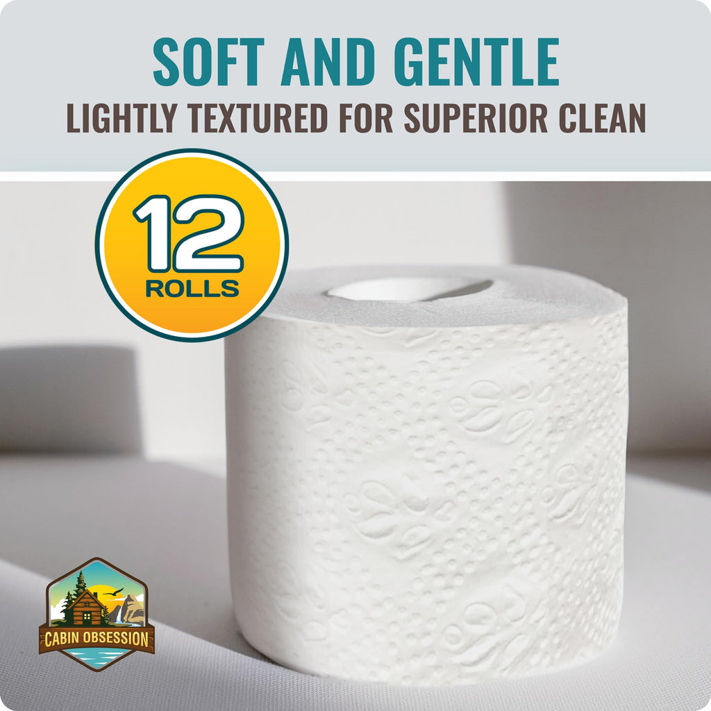 RV Toilet Paper - 12 Pack Septic Safe Toilet Paper 2-Ply Quick Dissolving Camper Tissue Paper Septic Safe to Prevent Clogs - Perfect for Automotive RVs, Septic Tank Systems, Boats, and Camping