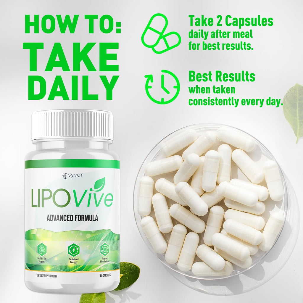 (2 Pack) Lipovive Capsules, Official Lipovive Pills with All Natural Ingredients, Advanced Formula Lipovivé Health & Active Lifestyle Support Pills Max Strength Vitamin for Women & Men (120 Capsules)