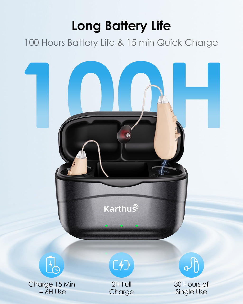 Karthus Hearing Aids, Rechargeable Hearing Aids for Seniors with Hearing Loss, Noise Cancelling & Clear Sound, Comfort & Invisible, 100H Long Battery, 7 Level Volume, One-Button Operation, Skin