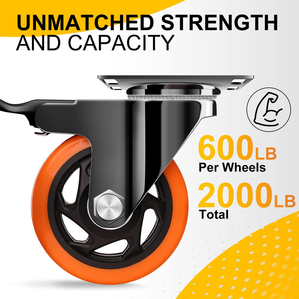QNCZ 4" Caster Wheels, Outstanding Casters Set of 4 Heavy Duty, Silent Industrial Casters, Locking Casters Wheels for Furniture, Castor Wheels for Cart, Workbench.