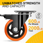QNCZ 4" Caster Wheels, Outstanding Casters Set of 4 Heavy Duty, Silent Industrial Casters, Locking Casters Wheels for Furniture, Castor Wheels for Cart, Workbench.