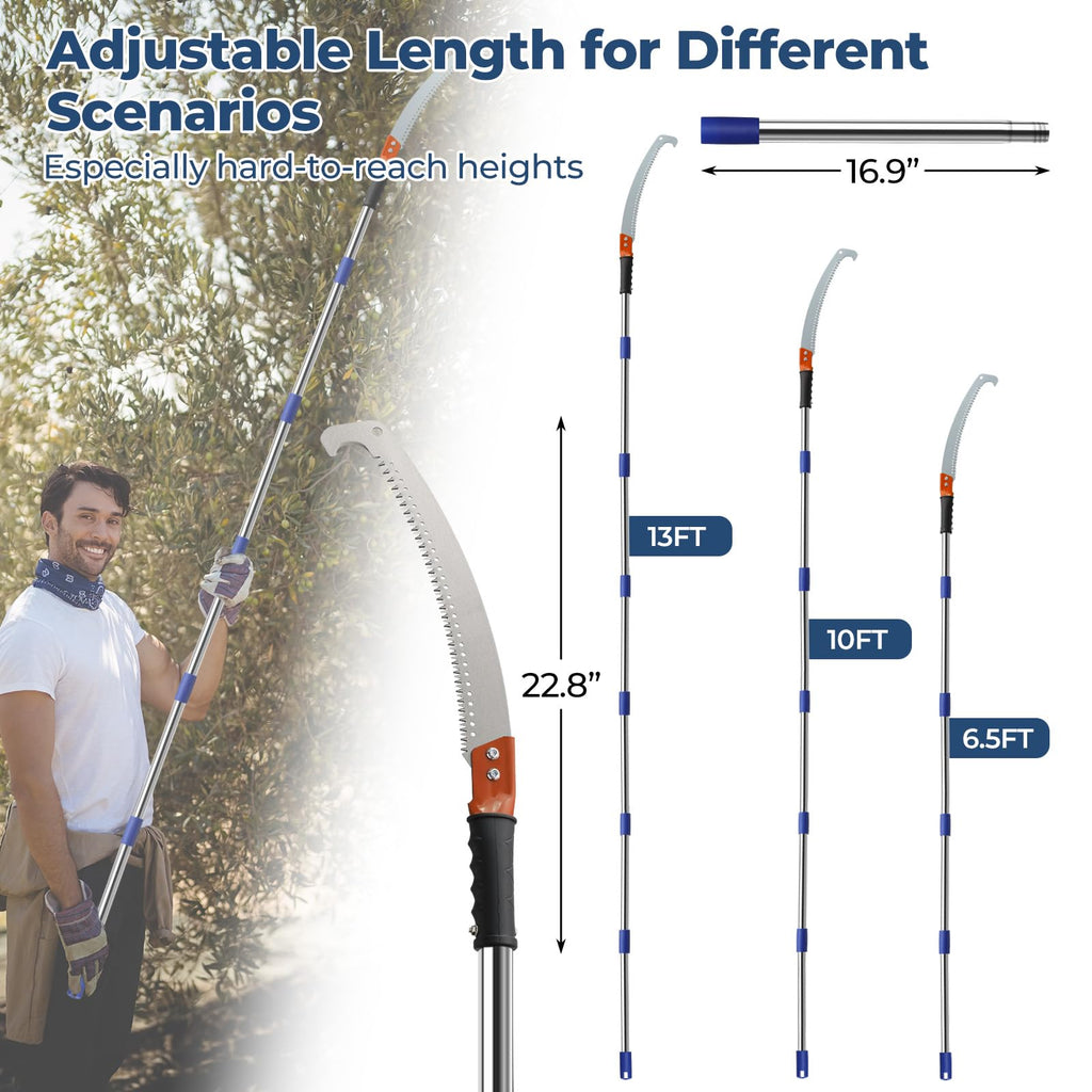 13FT Pole Saws for Tree Trimming with Sharp Pruning Blade | Comfort Grip & 28mm Stainless Steel Tree Trimmer Pole for Yard Garden and Patios High Branches Cutting