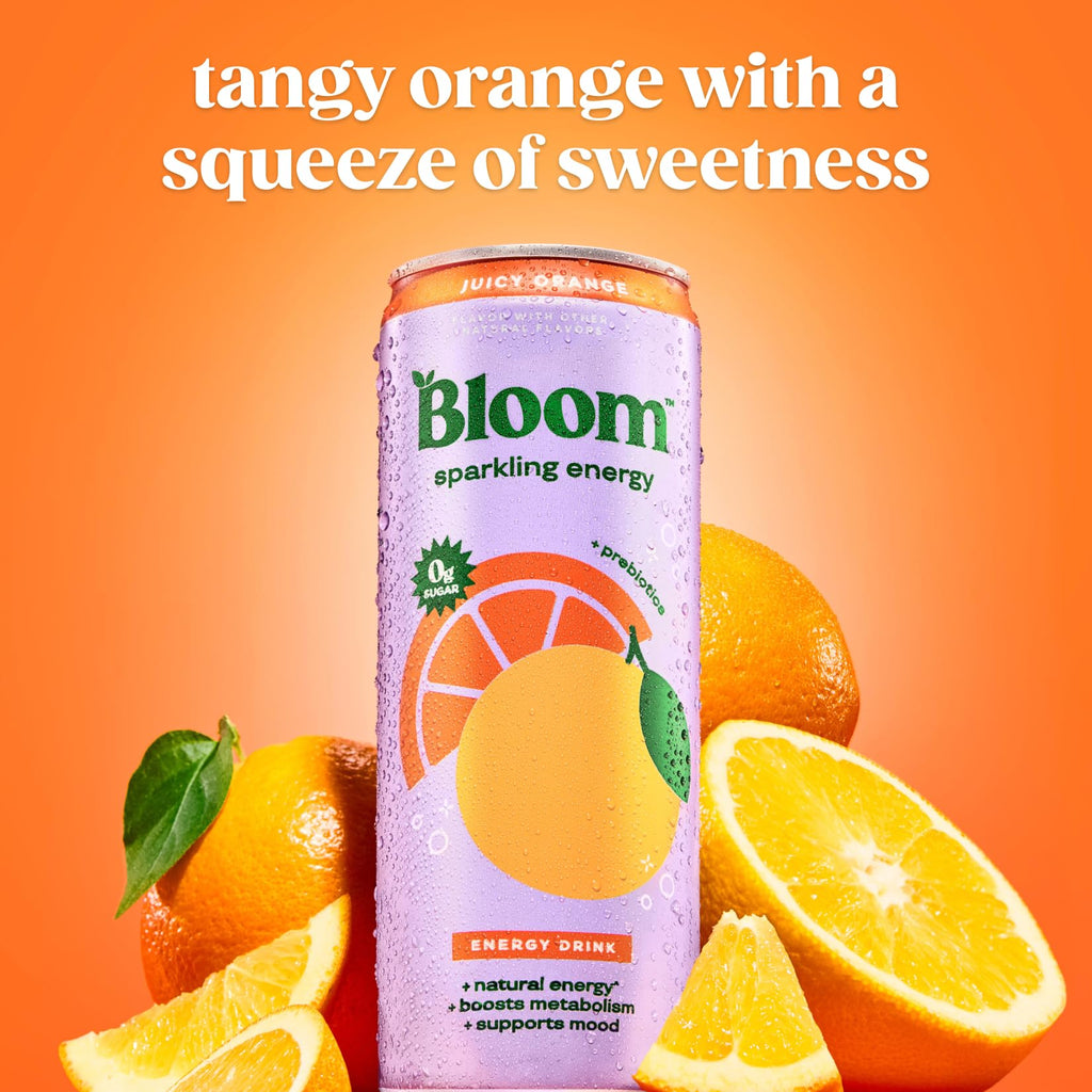 Bloom Nutrition Zero Sugar Energy Drink, Orange, 12oz 12pk