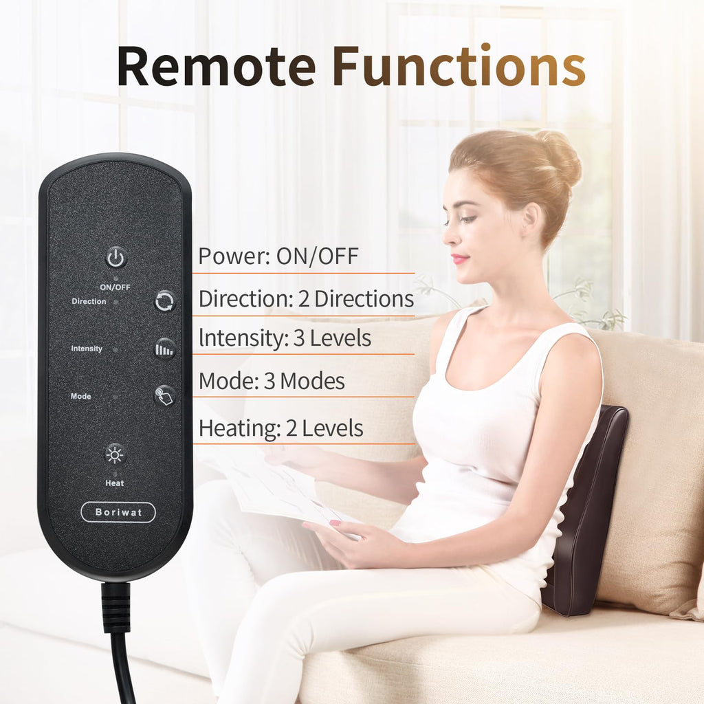 Boriwat Back Massager Neck Massager with Heat, Shiatsu Massage Pillow for Pain Relief, Massagers for Neck and Back, Shoulder, Leg, Gifts for Men Women Mom Dad, Stress Relax at Home Office and Car