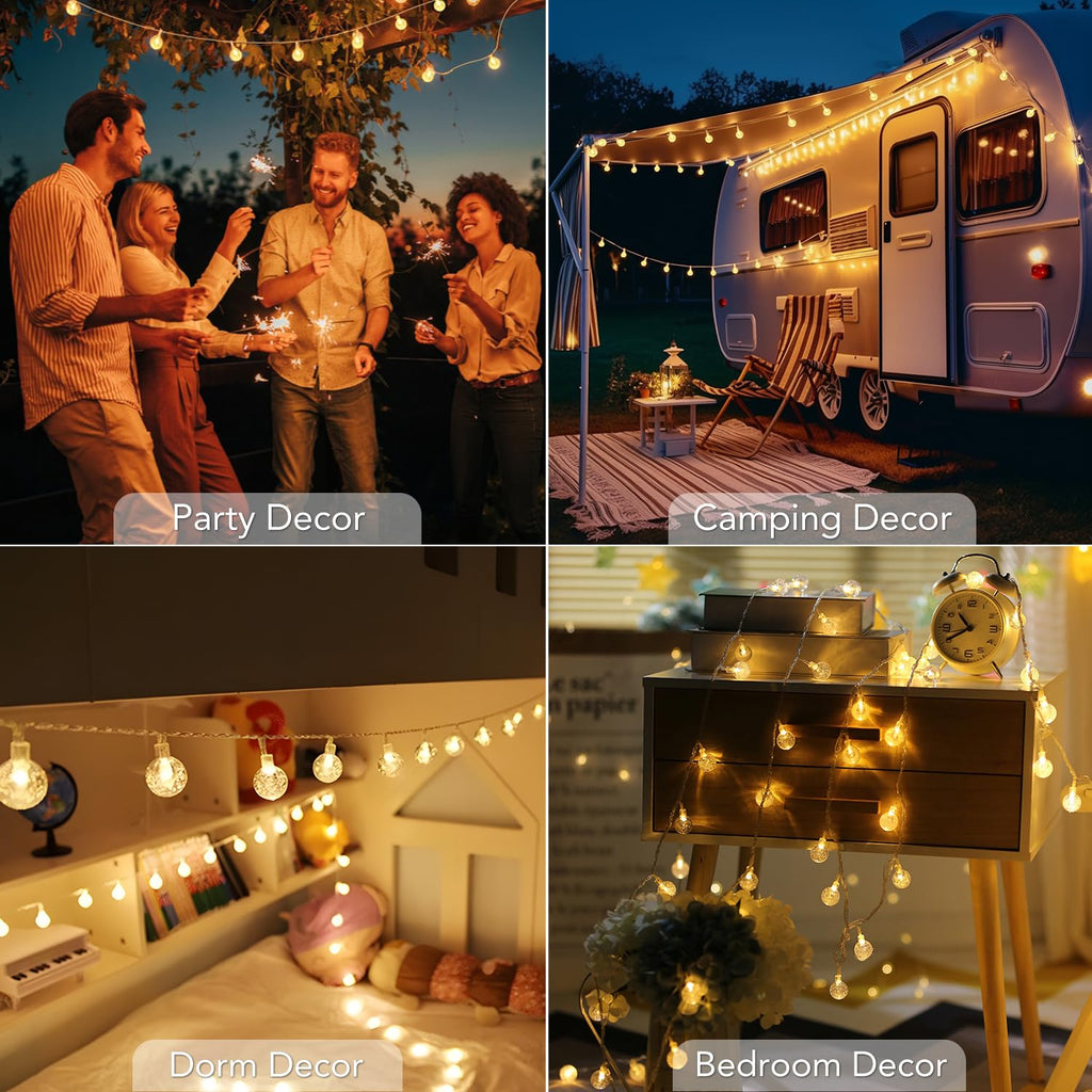 Metaku Globe String Lights Battery Operated Fairy Light 26ft 60LED & Remote