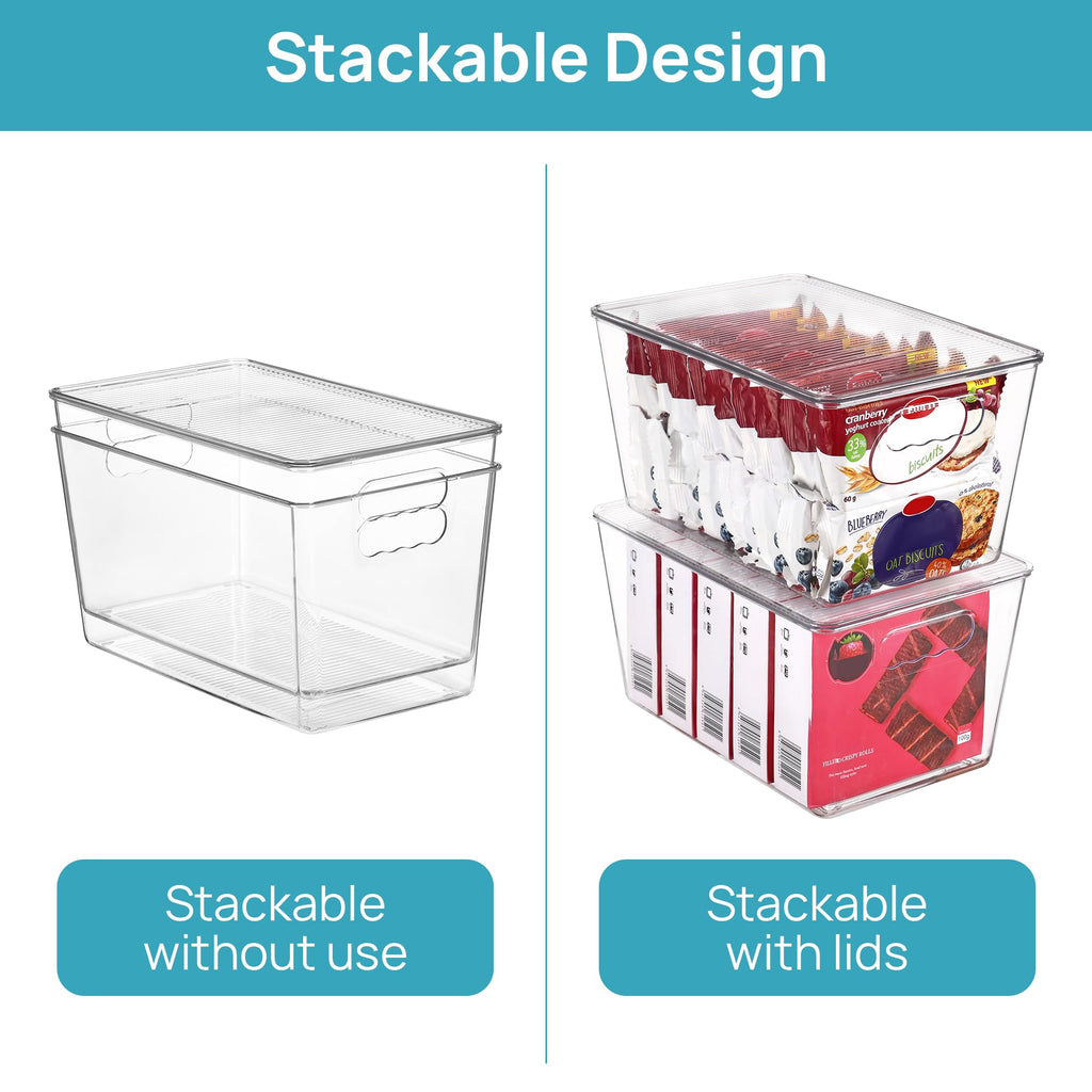 Vtopmart 6 Pack Clear Stackable Storage Bins with Lids, Large Plastic Containers with Handle for Pantry Organization and Storage,Perfect for Kitchen, Fridge, Cabinet, Bathroom Organizer