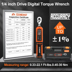 coobeast Digital Torque Wrench 1/4 Drive, 0.33-22.1 Ft.lbs./0.45-30Nm Range, Electronic Torque Screwdriver with Dual Direction Ratchet, Buzzer and LED Alert for Bicycle, Bike, DIY and Home Repair
