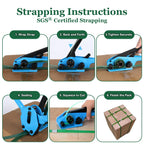 WCM Strapping Banding Strapping Kit, Pallet Strapping Kit, Packaging Banding Tool with 5/8" Width, 1000' Length Polyester Strapping Coil Roll and Dispenser Box – Heavy Duty Certified 1200 lbs Break