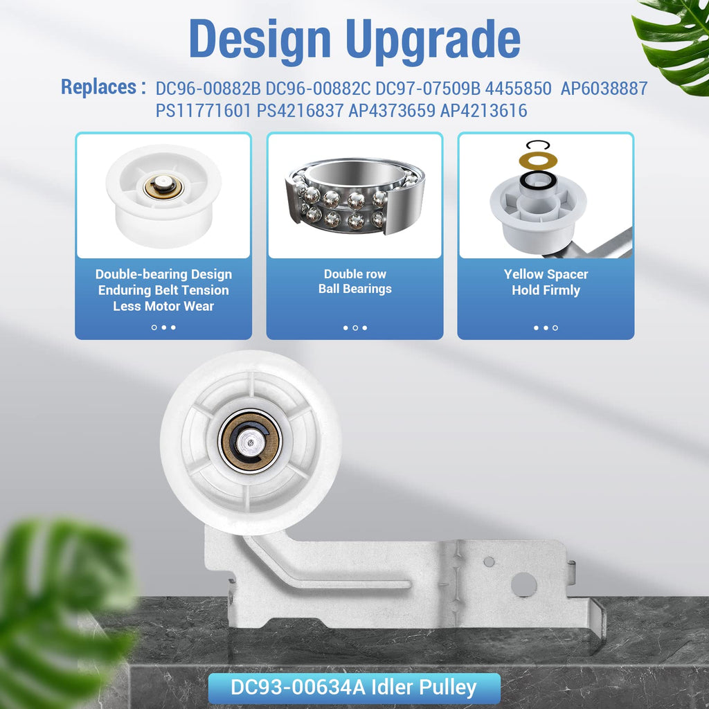 Upgraded Sam-Sung Dryer Repair Kit for DC97-16782A Samsung Dryer Roller Replacement Kit, DC93-00634A Dryer Idler Pulley, 6602-001655 Dryer Belt, Replacement for Samsung Dryer Parts (Figures 6 and 7)