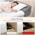 Vekkia Queen Bed Wedge Pillow for Headboard Gap – 0–6" Bed Gap Filler with Firm Foam Support & Extra-Large Pockets – Prevents Lost Pillows, Phones & Small Items(Gray)