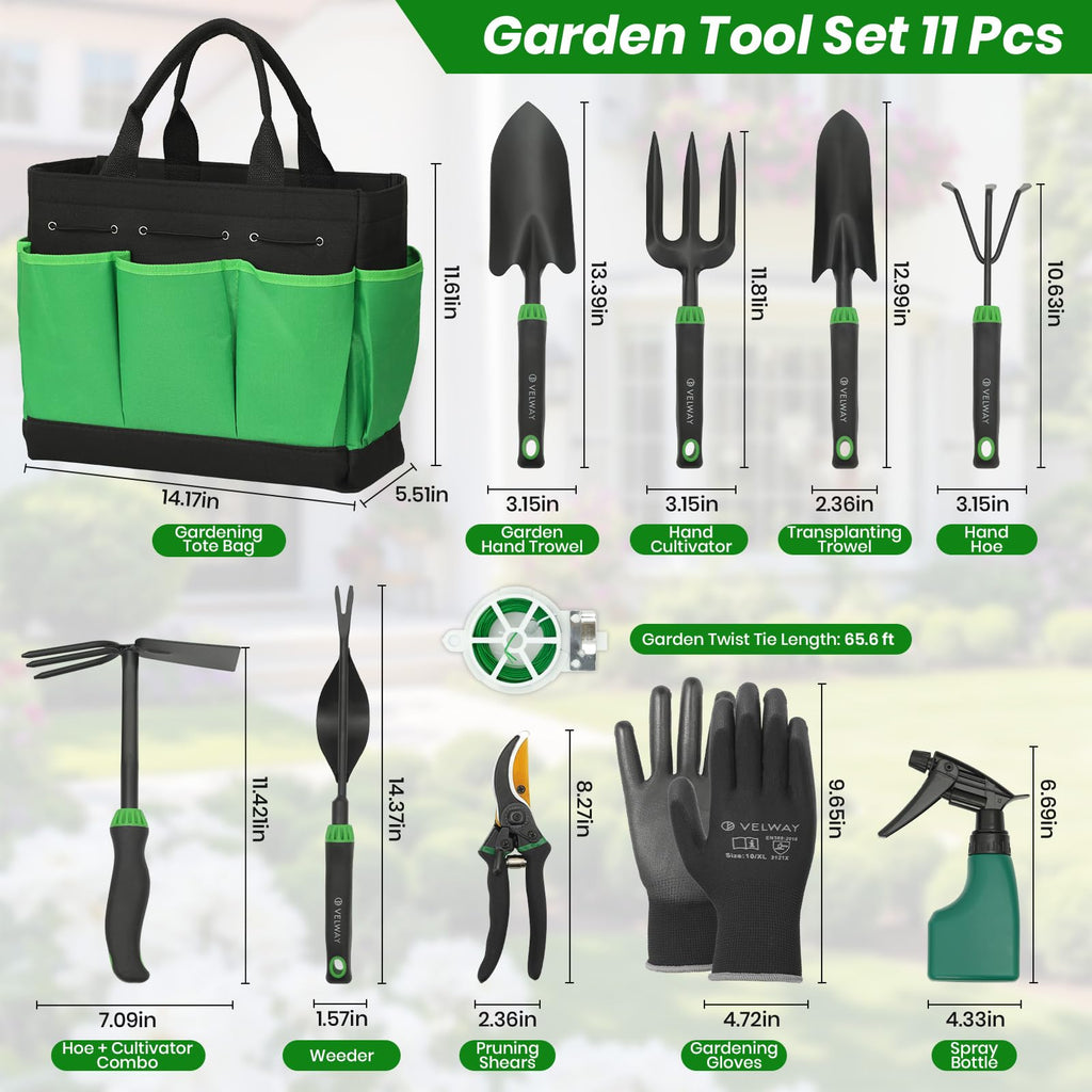 Velway 11-Piece Garden Tools Set Heavy Duty with Ergonomic Handles