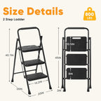 NEWBULIG 3 Step Ladder, Foldable Step Stool with Safety Lock, Lightweight Portable Steel Stool with Anti-Slip Rubber Feet,for Home Office Garage, Black
