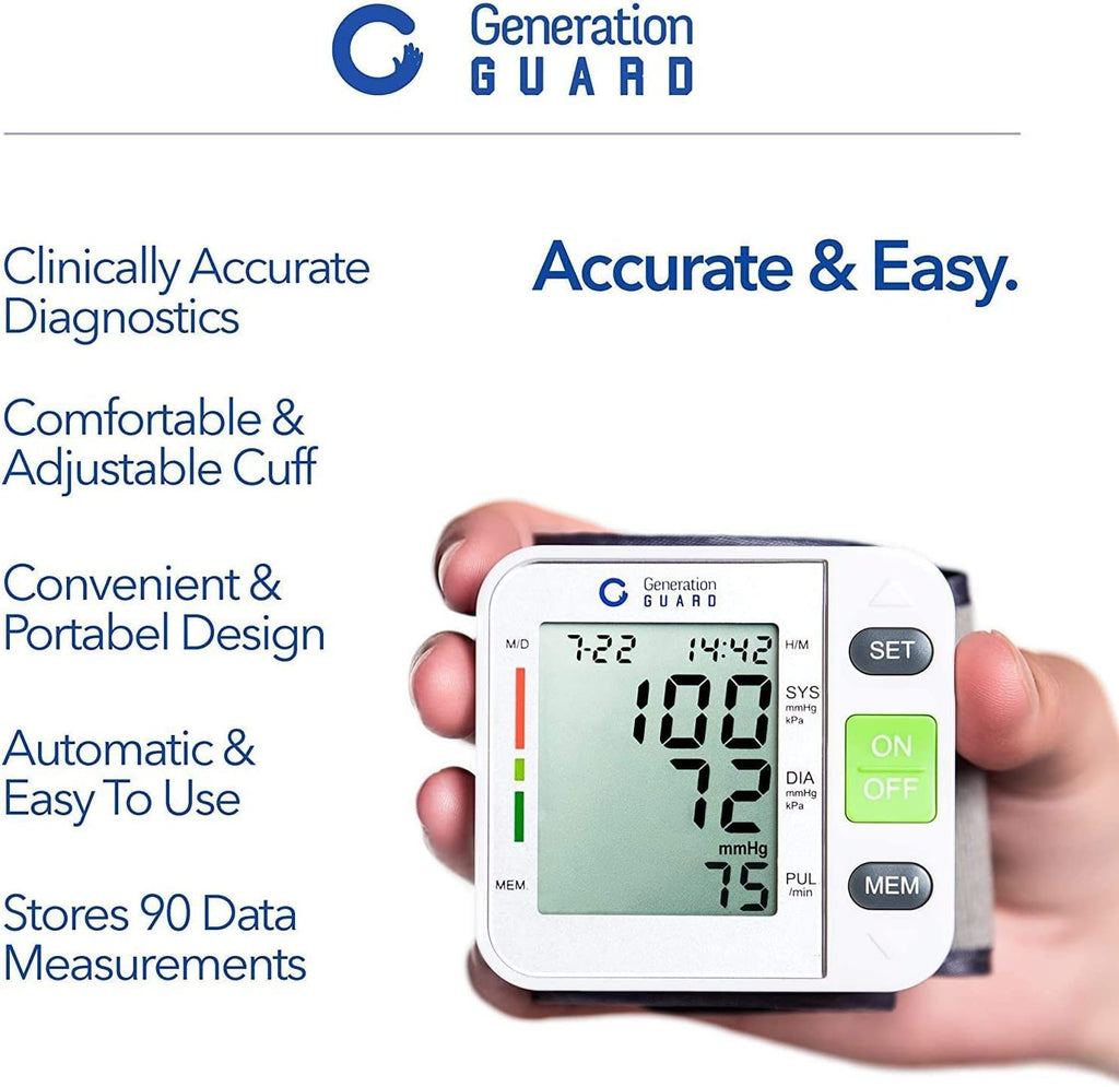Generation Guard Electronic Wrist BP Monitor - Blood Pressure Wrist Cuff for Home Use - with Carrying Case - GM-500W