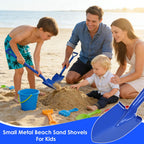 Lanathel 2 Pack Metal Beach Sand Shovels for Kids, 27 Inch Heavy Duty Small Shovels for Digging, Camping, Gardening, Planting, Mini Spade with D-Grip Handle, Blue