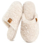 EverFoams Women's Fuzzy Slippers Cozy House Shoes Cream White, 9-10 US