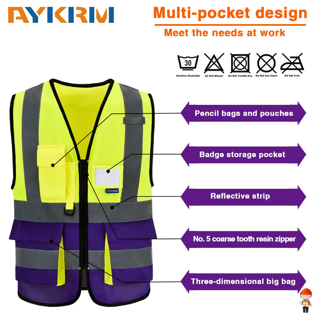 A-SAFETY Yellow purple High Visibility Vest Customize Logo (Yellow&Purple M)