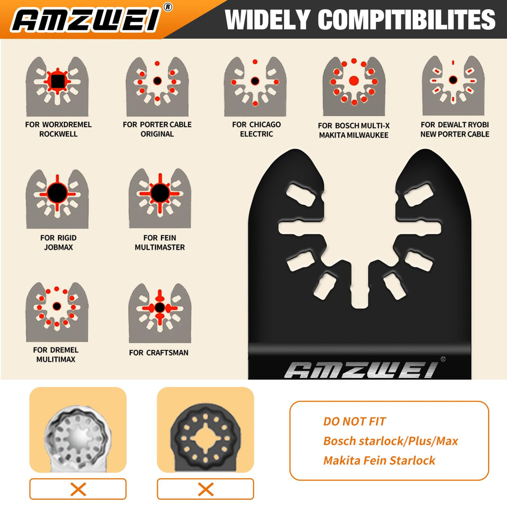 AMZWEI 153PCS Upgraded Multitool Blades Oscillating Tool Accessories with Sandpaper, Hook Knife, Titanium Saw Blades for Wood Metal Plastic Cutting, Compatible with Dewalt Ryobi Milwaukee Rockwell