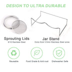 Sprouting Jar Kit-2 Wide Mouth Quart Mason Jars with 316 Stainless Steel Screen Sprout Lids, Drip Tray, Stand | Seed Sprouter Set for Growing Broccoli, Alfalfa, Mung Bean