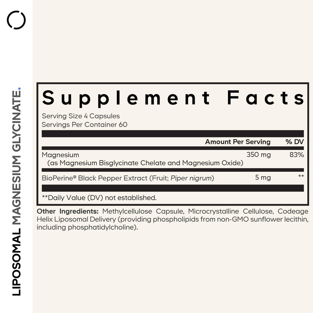 Codeage Liposomal Magnesium Glycinate Supplement, 2-Month Supply, Bisglycinate Magnesium Chelate, Chelated Magnesium Mineral Pills, BioPerine Black Pepper Vitamins Capsules, Non-GMO Vegan, 240 ct