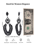XSBODY Rhinestone Black Dangle Earrings for women Crystal Geometric Drop Statement Earrings Costume Jewelry (A-Black)