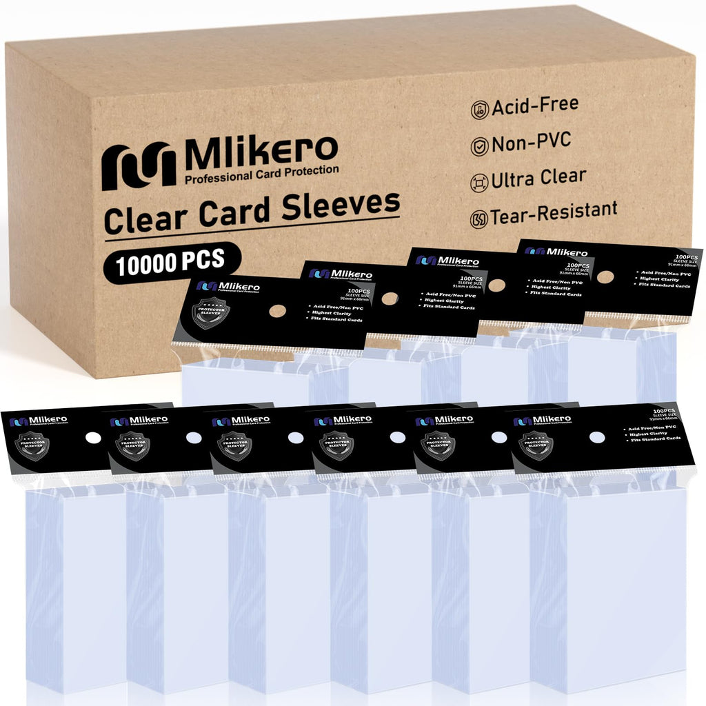 Mlikero 10000 Count Card Sleeves, Clear Soft Trading Card Sleeves, Polypropylene (PP), Fit for MTG, TCG, Baseball, Football, Game Cards