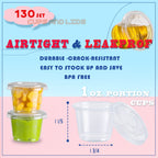 VITEVER [130 Sets - 1 Oz ] Jello Shot Cups, Small Plastic Containers Lids, Airtight and Stackable Portion Cups, Salad Dressing Container, Dipping Sauce Cups, Condiment Cups Lunch, Party to Go, Trips