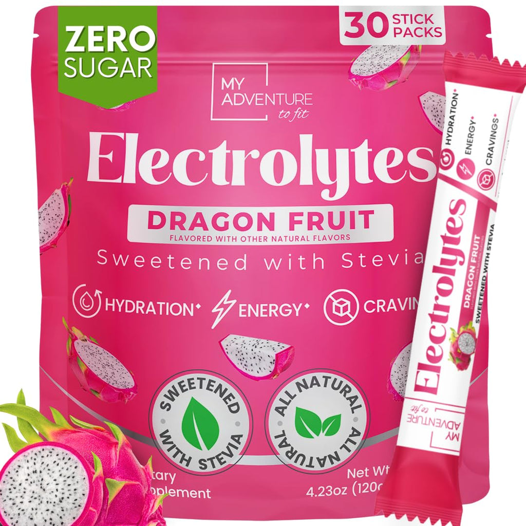 Zero Sugar Dragon Fruit Electrolytes Sticks - Refreshing Hydration - Caffeine Free Energy with Natural Ingredients - Vegan, Keto & Paleo - Sugar Free Electrolytes Powder Drink Mix - 30 Sticks