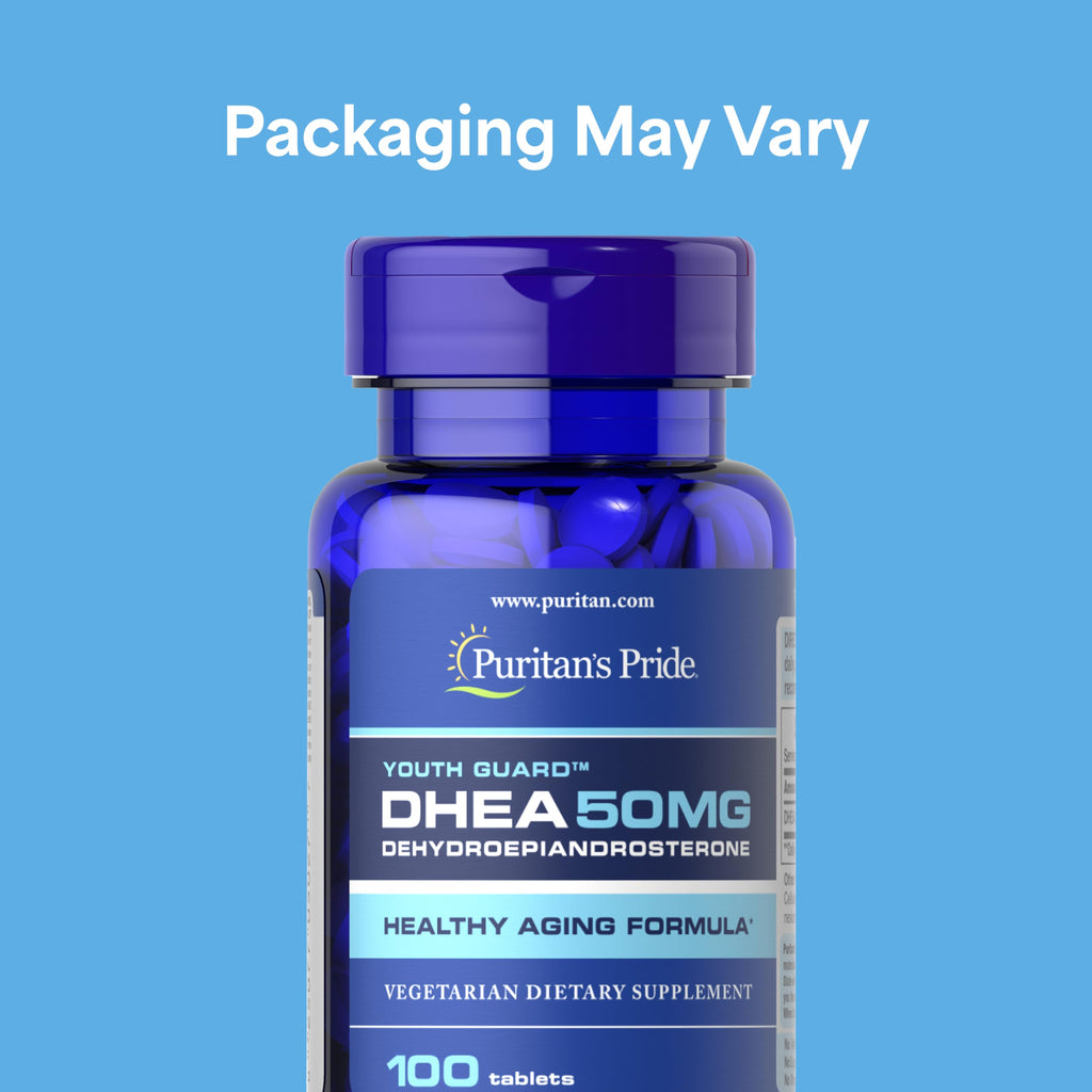 Puritan's Pride Youth Guard DHEA for Women and Men 50mg, Dietary Supplement for Healthy Aging, 3 Month Supply, 100 Tablets, 2 Pack