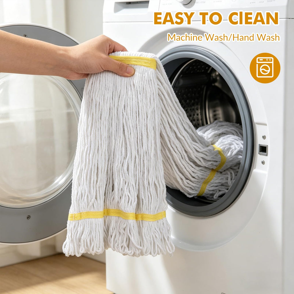 Commercial Mop Heavy Duty Industrial Mop- 3 Extra Large Cotton Looped Heads, 61" Aluminum Handle Mops for Concrete/Tile/Garage Floors-Home, Kitchen