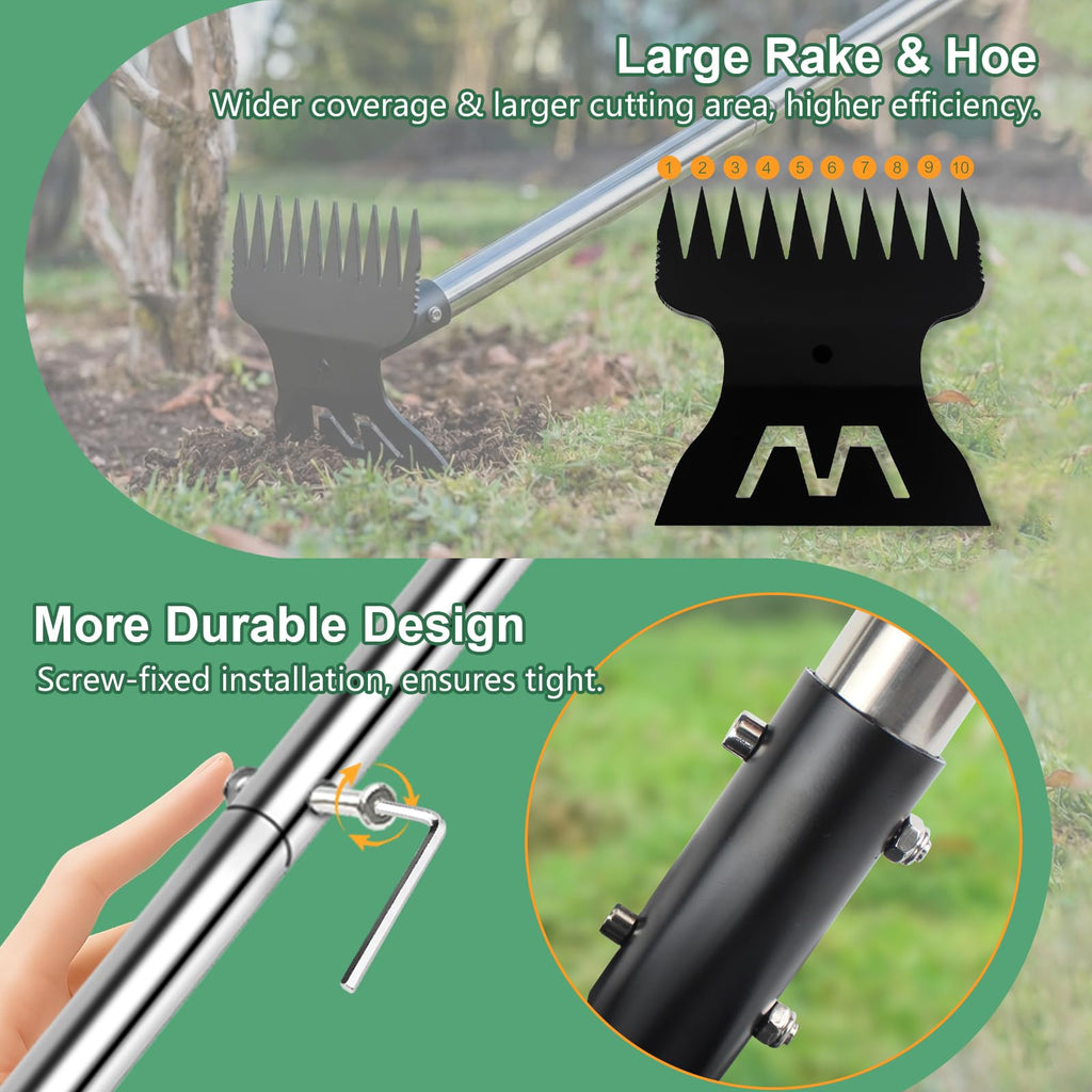 Larger Weed Puller Tool with Long Handle, 2-in-1 Heavy Duty Weed Rake & Hoe
