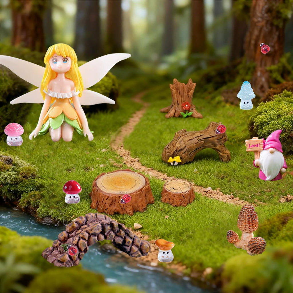 U-Zimikee 80 Pcs Fairy Garden Accessories Outdoor- Miniature Landscape Decoration with Bridge House Furniture Gnome Fairy Figurines Mini Resin Animals Miniature Garden Figures Bulk for Dollhouse Craft