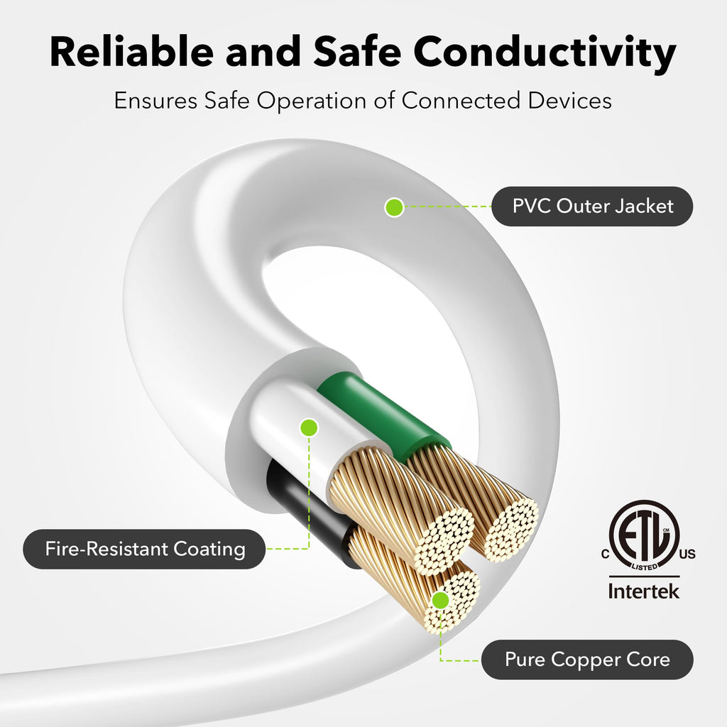 BN-LINK 12ft Outdoor Extension Cord, 3-Prong, 16 Gauge General Purpose Power Cord, Grounded Plug, White, for Landscaping & Holiday Decorations, Home & Office, 13A ETL