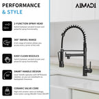 Oil Rubbed Bronze Kitchen Faucet,AIMADI Commercial Style Spring Kitchen Sink Faucet,Modern Single Handle Single Hole Kitchen Faucets with Pull Down Sprayer