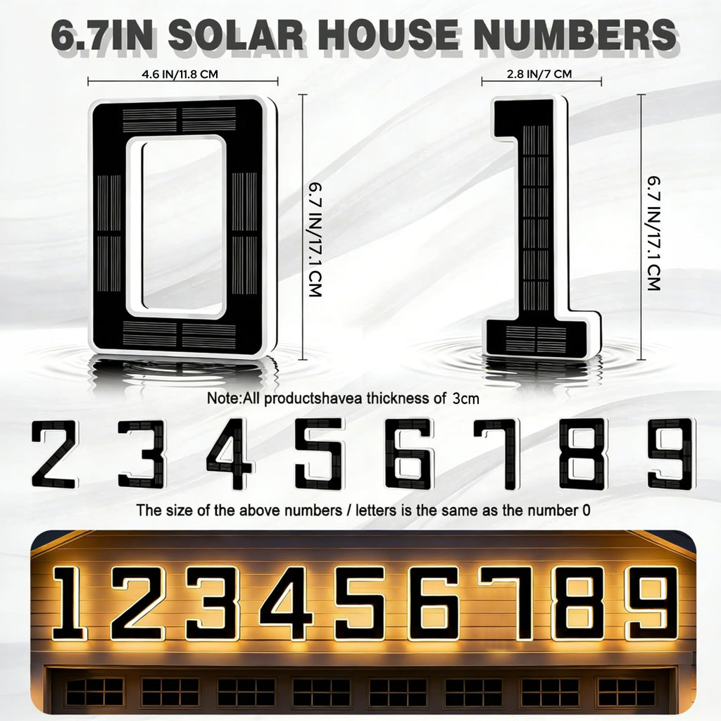 ISUNMEA 6.7 Inch Solar Lighted House Numbers for Outside, Light Up Waterproof LED Address Signs for Houses, Backlit Illuminated Exterior Modern House Numbers Light (3-Black, 6.7IN)