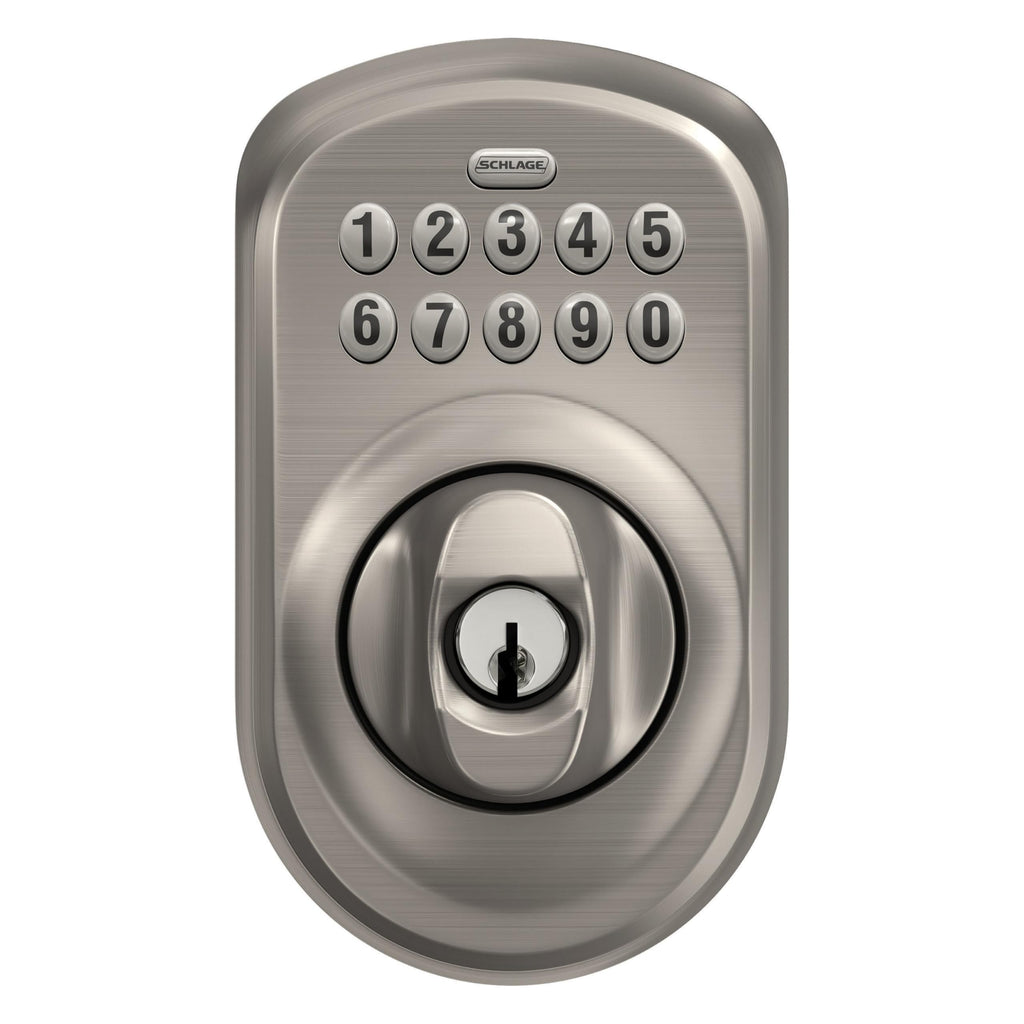 Schlage BE365 PLY 619 Plymouth Keypad Deadbolt, Electronic Keyless Entry Lock, Satin Nickel