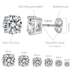 18K White Gold Plated Round Cubic Zirconia Stud Earrings Pack, 6 Pairs