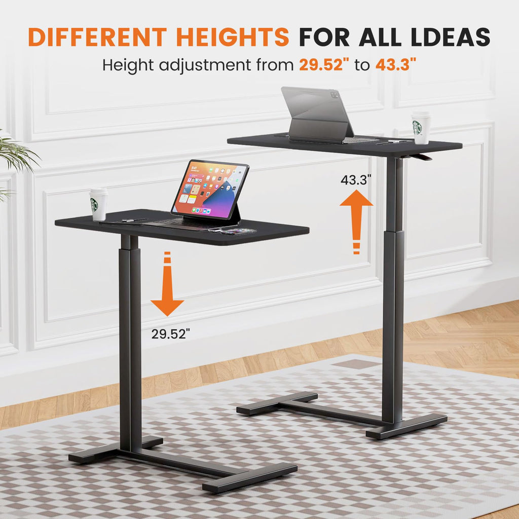 Sweetcrispy Overbed Bedside Table with Wheels, Adjustable Hospital & Home Use Bed Table, Rolling Laptop Table, Mobile Standing Desk, Black
