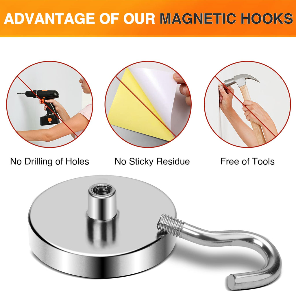 MIKEDE Strong Magnetic Hooks, 120Lbs Heavy Duty Magnetic Hooks for Cruise Cabin, Neodymium Earth Magnets with Hooks for Hanging, Super Metal Industrial Magnetic Hanger for Grill, Cruise, Storage