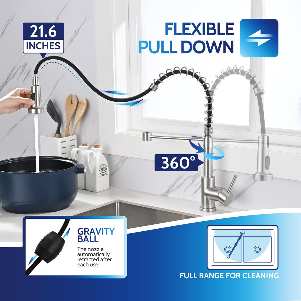 LUFEIDRA Touchless Kitchen Faucet with Pull Down Sprayer-Brushed Nickel Kitchen Faucet with Side Motion Sensor, Smart Hands-Free Spring Kitchen Sink Faucet for Modern Rv Outdoor Laundry Bar Sink