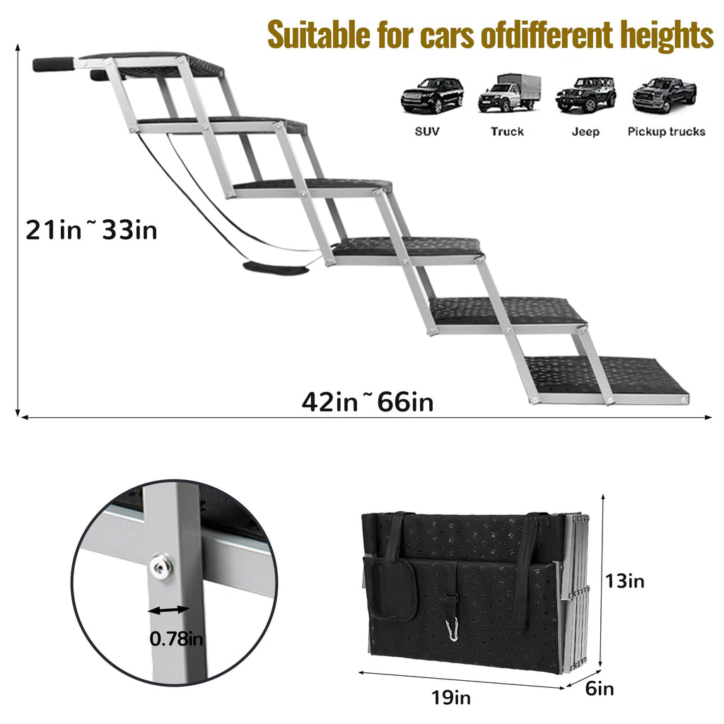 Extra Wide Stairs for Car - Foldable Dog Ramps for Large Dogs With Non-Slip Surface, Portable Steps for Cars, SUV, Truck, Support Up to 250 Lbs