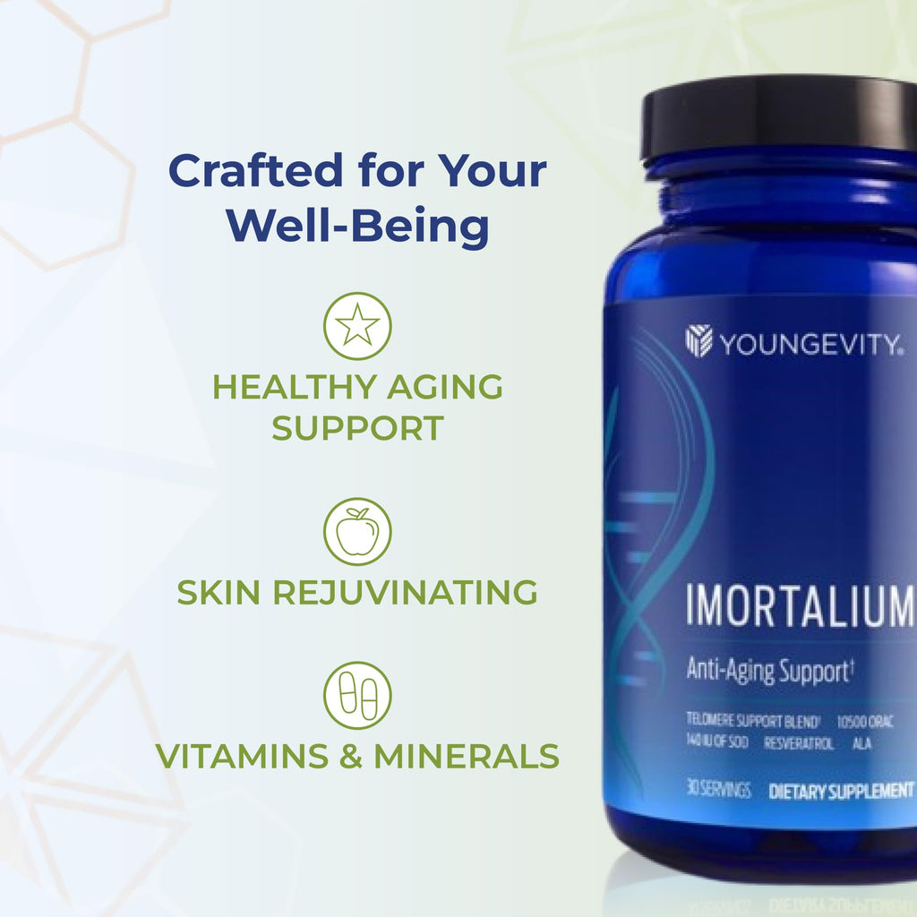 Youngevity Imortalium® - Anti-Aging Telomere Health, Fucoxanthin, Carotenoid Blend, Fucoidan Blend, MSM, Glutathione, Skin Rejuvinating Blend + 12 Whole Foods 120 Tablets (Pack of 1)