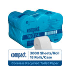 Compact Coreless 1-Ply Recycled Toilet Paper by GP PRO (Georgia-Pacific), 19374, 3,000 Sheets Per Roll, 18 Rolls Per Case