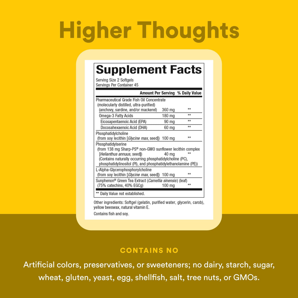 Natural Factors 3 Brains, Higher Thoughts, Support for Cognitive Health and Brain Function, Daily Dietary Supplement, 90 Softgels
