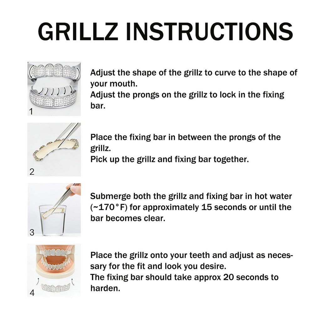 Men and women Adjustable Gold and Silver Grillz - Hip Hop Bling Tooth Covers with Cubic Zirconia - Detachable Fashion Dental Jewelry for Men (Silver)