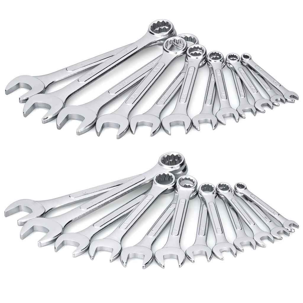 24-Piece All-Purpose Master Combination Wrench Set with Roll-up Pouch | SAE 1/4” to 1”, Metric 8mm to 24mm | Perfect for General Household, Garage, Auto Repairs, Car, Truck, Boat, and Travel Emergency